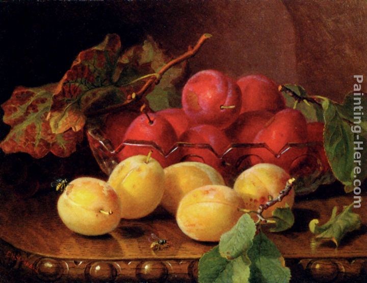 Eloise Harriet Stannard Plums On A Table In A Glass Bowl